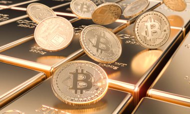 altın külçeler, kriptopara ve sanal f birkaç bitcoin motes