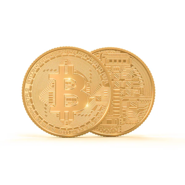 3D-rendering bild av gyllene Bitcoin mynt på vit bakgrund . — Stockfoto