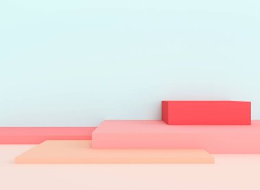 asimetrik bir podyum oluşturan geometrik figürler serisi. 