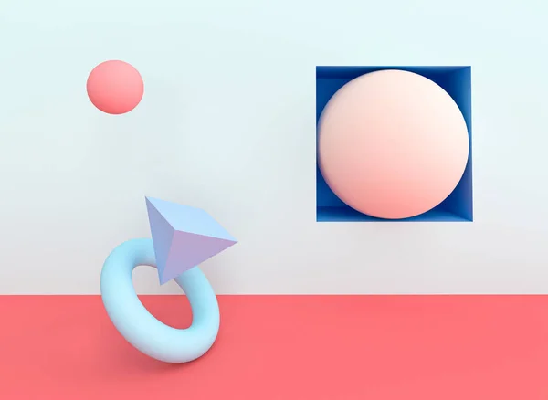 Abstracte effen geometrische vormen in pastel blauw en roze tinten. — Stockfoto