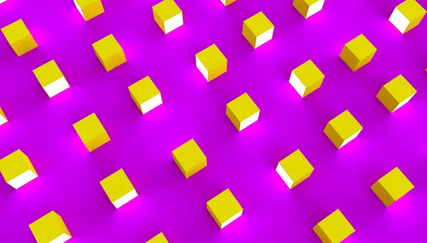 Group of yellow cubes with a bright side on a violet background. — Stock Photo, Image