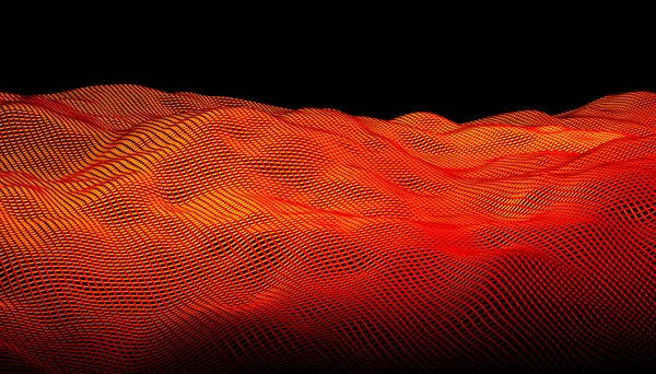 Cuadrícula geométrica naranja ondas abstractas sobre un fondo negro . —  Fotos de Stock