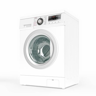 beyaz arka planda modern çamaşır makinesi.