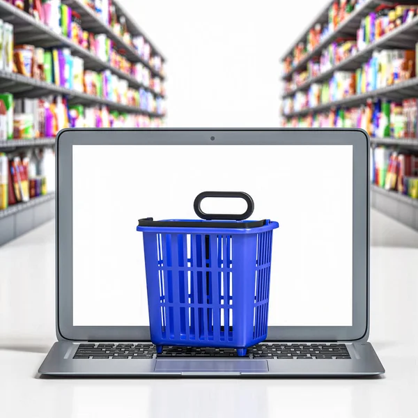 Leerer Warenkorb Auf Einer Laptop Tastatur Darstellung Online Shopping Konzept — Stockfoto