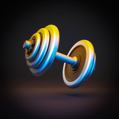 gym dumbbell in chromed steel. nobody around. fitness and sport concept. 3d render.
