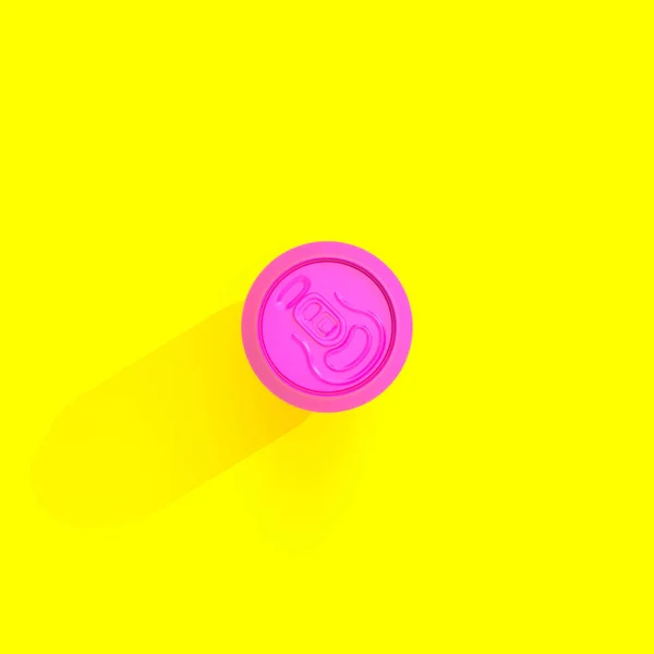 Fuchsia Tin Top View Yellow Background Flat Lay Style Render — Stockfoto