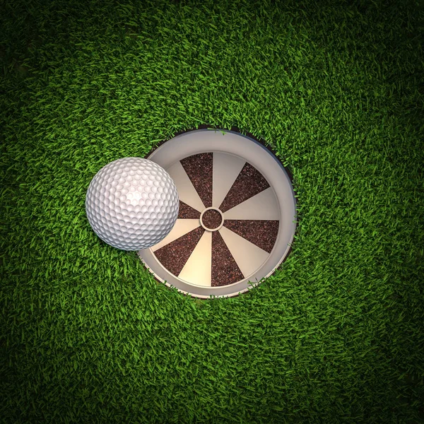 Détail Une Balle Golf Tombant Dans Trou Rendu — Photo