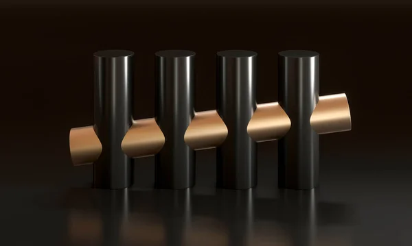 Svart Och Guld Cylindrar Minimal Abstrakt Geometrisk Bakgrund Återgivning — Stockfoto