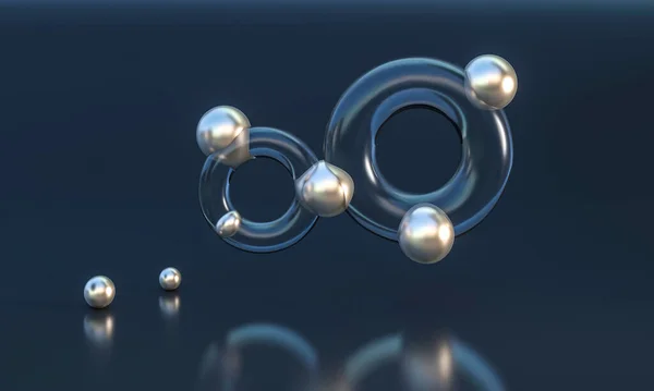 金属球とガラス環を持つ最小限の抽象的背景 3Dレンダリング — ストック写真