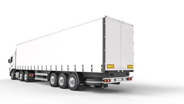 Achteraanzicht Van Een Lange Witte Truck Kopieerruimte Niemand Buurt Renderen — Stockfoto