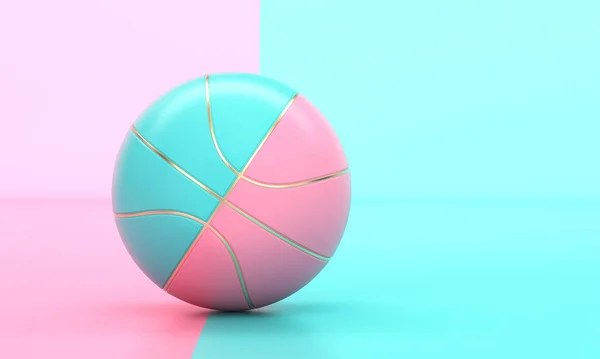 Blauw Goud Roze Platte Lay Basketbal Achtergrond Weergeven — Stockfoto