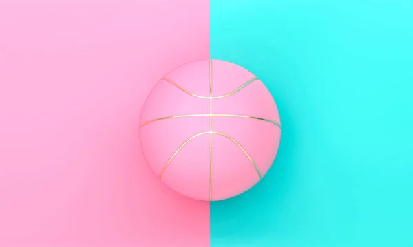 Розовый Баскетбол Золотыми Вставками Двухцветном Фоне Render Никого Вокруг Спортивная — стоковое фото