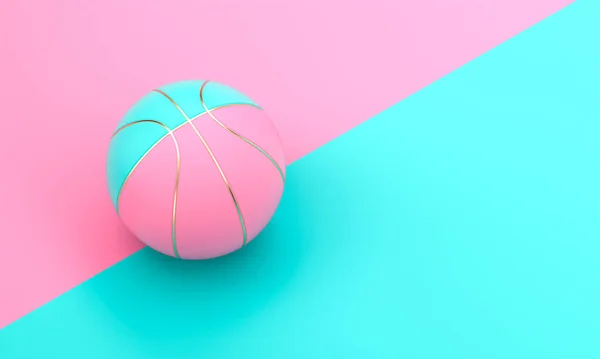 blue and pink basketball ball with gold inserts on a two-tone background. 3d render.