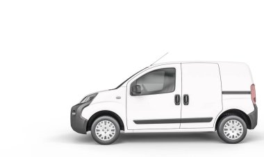 Beyaz arka planda beyaz bir minivan. 3 boyutlu görüntüleme. nakliye ve lojistik kavramı.