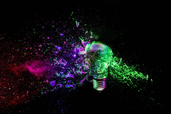 Traditional Light Bulb Explodes Impact Bullet High Speed Photography — Stock Photo, Image