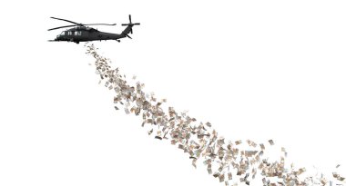 Helikopter euro parası dağıtıyor. 3d hazırlayıcı.
