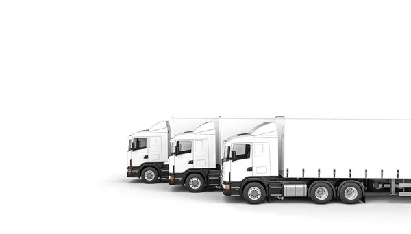 Ciężarówki Transportowe Odizolowane Biało Renderowanie Koncepcja Logistyki Ładunku — Zdjęcie stockowe
