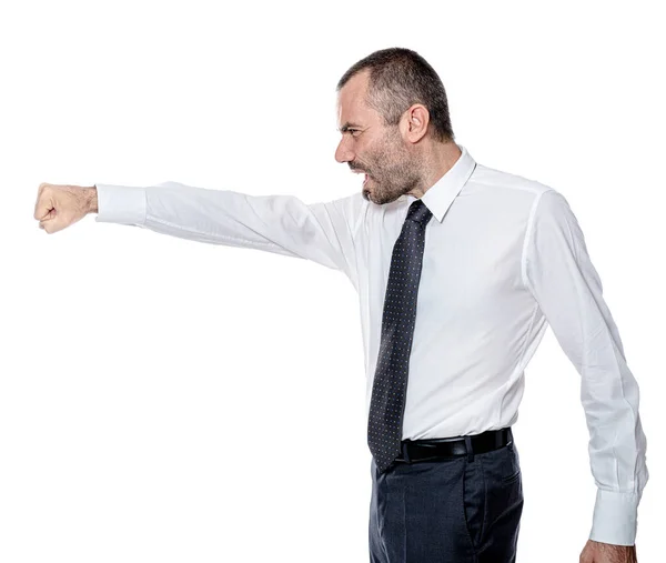 Homme Colère Avec Poing Expression Agressive Isolé Sur Blanc — Photo