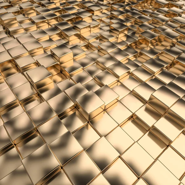 Sfondo Geometrico Con Cubi Mosaico Color Oro Rendering — Foto Stock