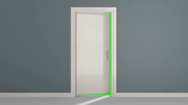 Yeşil ekran arka planında beyaz kapı açılıyor