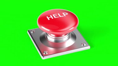 Red emergency button rotating on green screen background