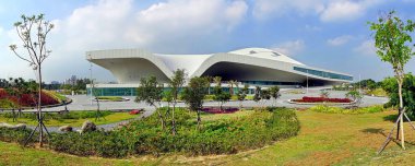 Kaohsiung, Tayvan--5 Mayıs 2018: son zamanlarda tamamlanmış Ulusal Merkezi sahne sanatları için panoramik bir görünümünü Weiwuying Büyükşehir nieumiem bulunan