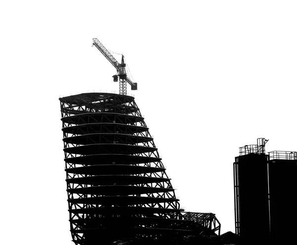 Site Construction Avec Grue Échafaudage Comme Une Silhouette — Photo