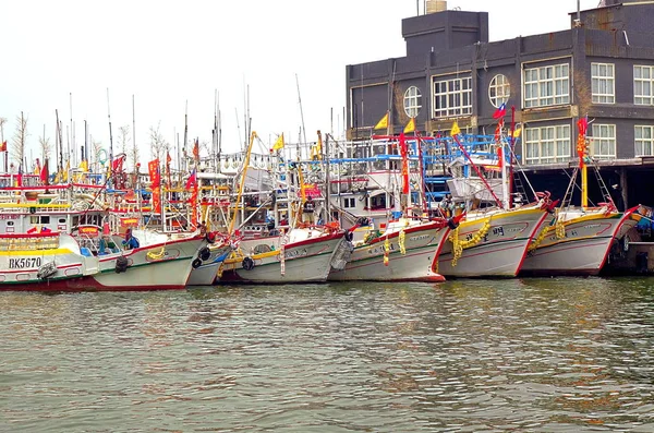 Linyuan Taiwan May 2017 Fleet Fishing Boats Anchored Port Zongyungang — Stock Photo, Image