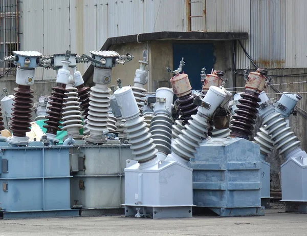 Ceramic Porcelain Insulators Used High Voltage Power Line — Stock Photo, Image