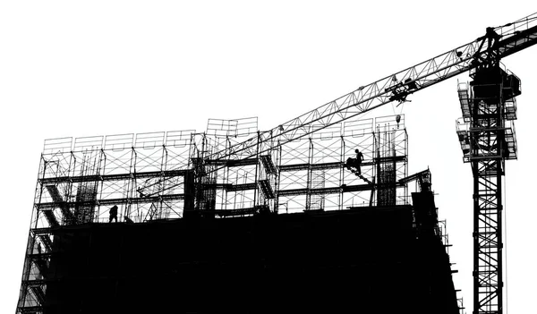 Construction Site Crane Scaffolding Seen Silhouette — Stock Photo, Image