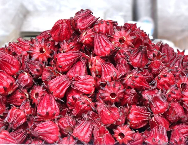 Frische Rosella Oder Hibiskusfrüchte Werden Verwendet Säuerlich Schmeckende Getränke Und — Stockfoto