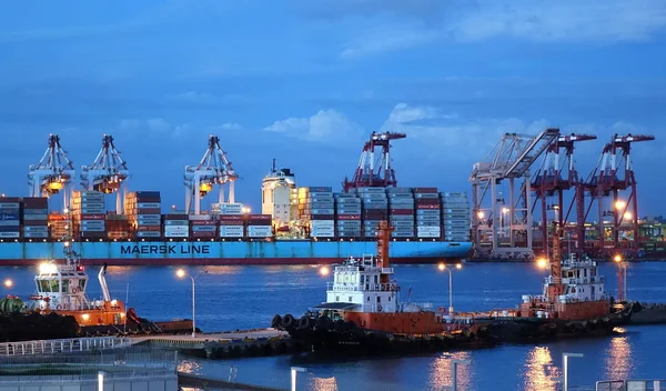 Alacakaranlıktan sonra Kaohsiung Konteyner Limanı — Stok fotoğraf