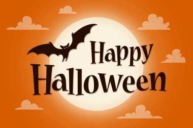Mutlu Halloween metin afiş arka plan ay üzerinde bir sopa ile. Vektör yazı
