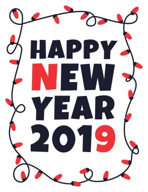 Garland ile mutlu 2019 yeni yıl kartı. Vektör çizim