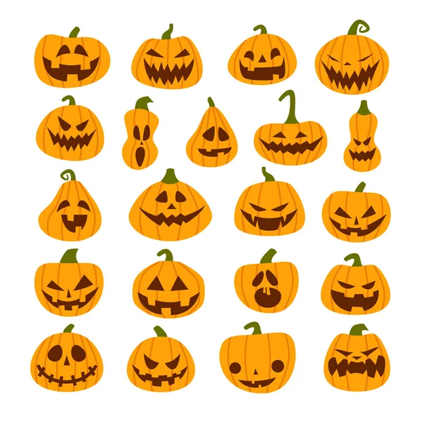 Conjunto Calabazas Halloween Miedo Estilo Plano Vector Espeluznante Calabazas Espeluznantes — Vector de stock