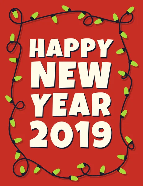 Щаслива Новорічна Листівка 2019 Року Гірляндою Векторні Ілюстрації — стоковий вектор