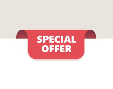 Kırmızı üst etiket, kurdele gölge ile. Vektör çizim