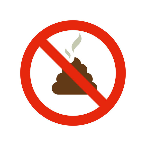 Знак Прогулки домашних животных запрещен. Никакого символа вектора какашек. Дерьмо в красном круге
