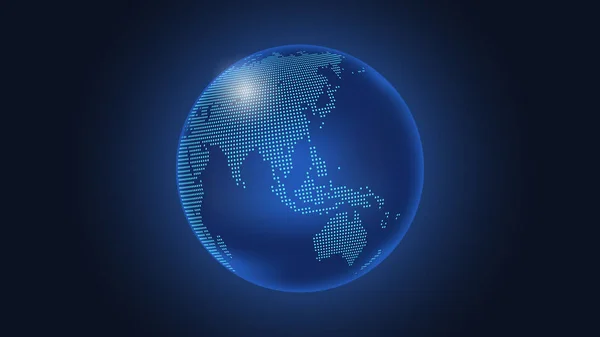 Темно Синий Фон Цифровой Точечный Глобус Вид Восточную Азию — стоковый вектор