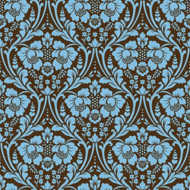 Vektör sorunsuz damask deseni. Mavi ve kahverengi renkleri