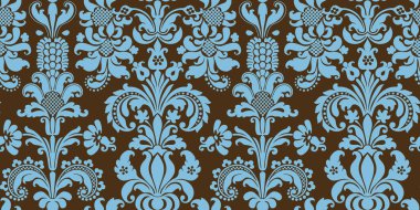 Vektör sorunsuz damask deseni. Mavi ve kahverengi renkleri