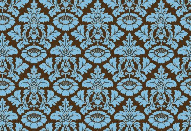 Vektör sorunsuz damask deseni. Mavi ve kahverengi renkleri. Zengin süsleme, duvar kağıtları için eski Damascus tarzı desen Tekstil, Scrapbooking vb.