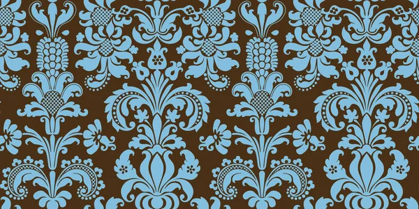 Vector seamless damask pattern. Blue and brown colors — Stock Vector