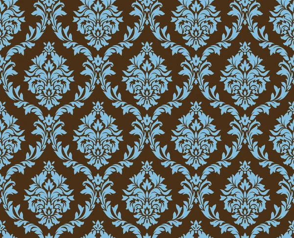 Motif Damassé Sans Couture Vectoriel Couleurs Bleu Marron Riche Ornement — Image vectorielle