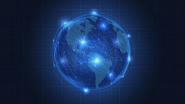 Geschäftskonzept Der Globalen Netzwerkverbindung Weltkarte Punkten Abstrakten Links Und Hellen — Stockvektor