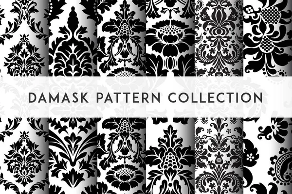 Conjunto de padrões de damasco sem costura Vector. Ornamento rico, velho padrão de estilo Damasco — Vetor de Stock