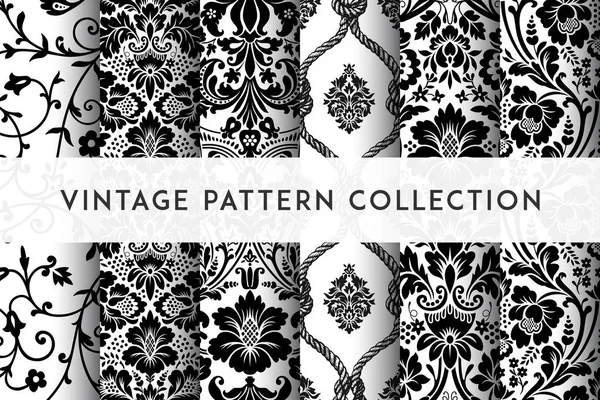 シームレスなダマスク織のベクトル パターンのセットです。豊富な飾り、古いダマスカス スタイル パターン — ストックベクタ