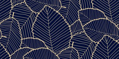 Vektör dikişsiz Yapraklar desen koyu mavi ve altın