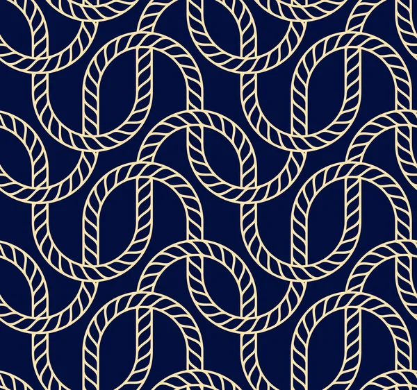 Fondo sin costura vectorial con cuerda marina. Patrón náutico azul oscuro y oro — Archivo Imágenes Vectoriales