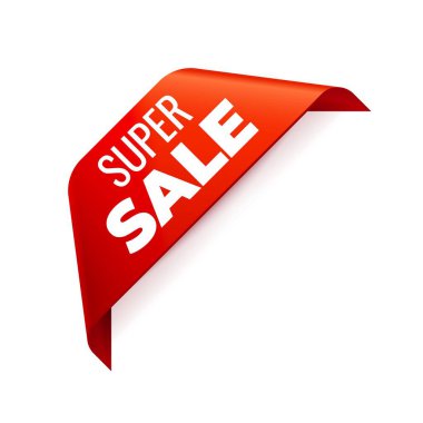 Beyaz arka plan üzerinde Kırmızı Vektör Banner Şerit, köşe şeridi.